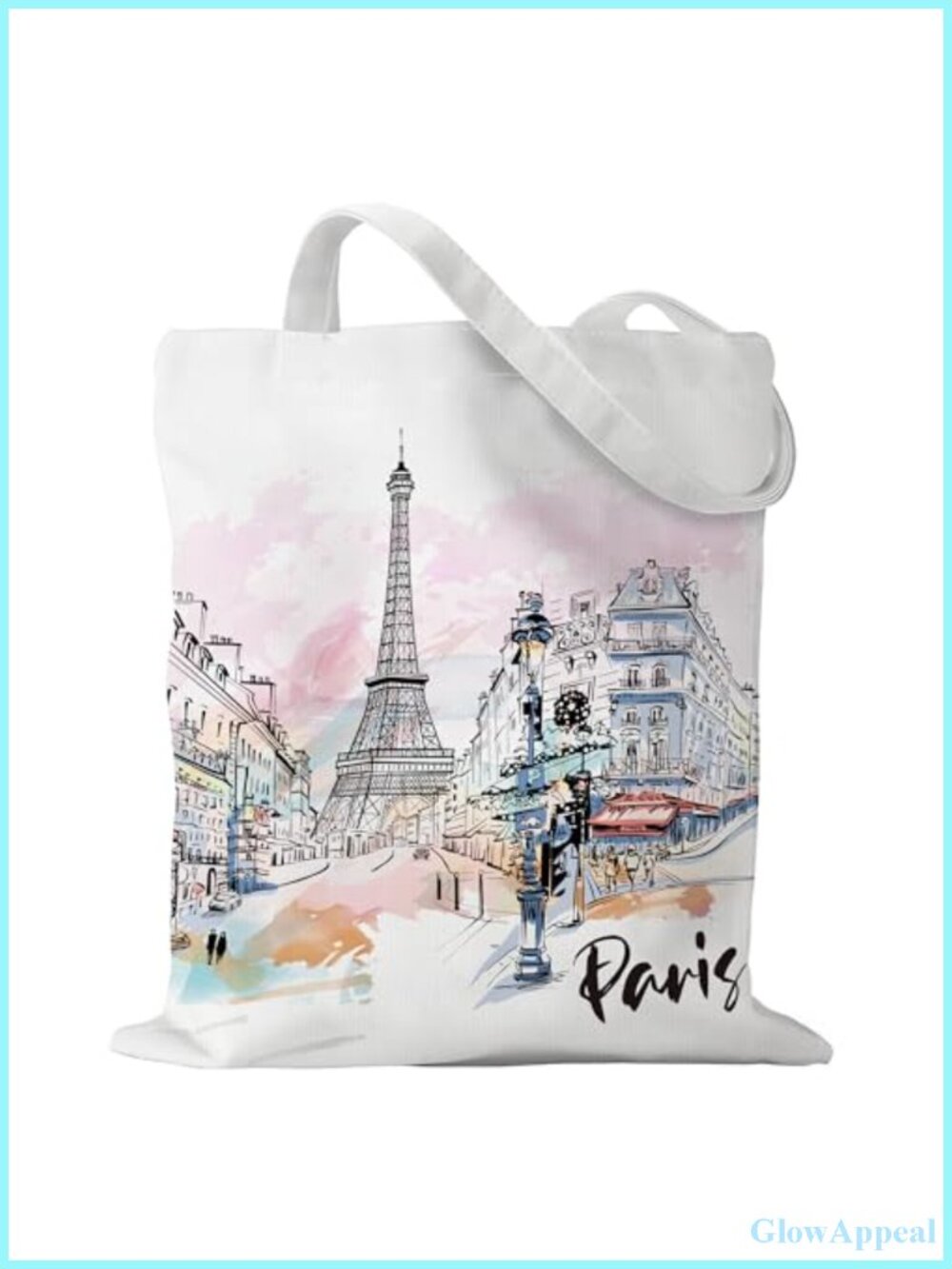 Canvas Tote Bag Paris Watercolor Eiffel Tower Travel Souvenir Gift